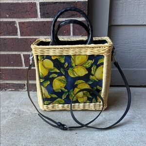 Patricia Nash Yellow Lemon Print Wicker Tote